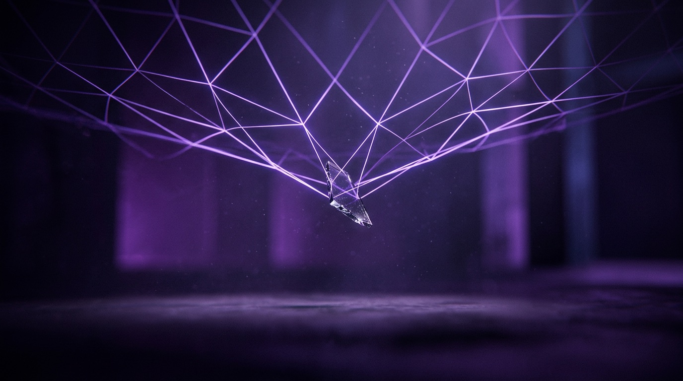 A single warm checkpoint of light on an otherwise dark path, where a figure pauses before the work is allowed to move forward